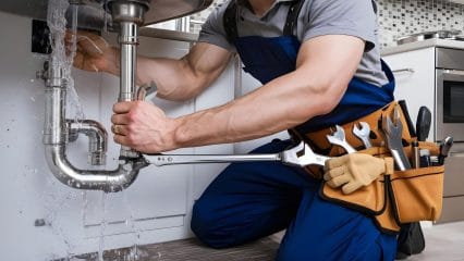 Technician using electronic equipment to detect a plumbing leak in Douglasville